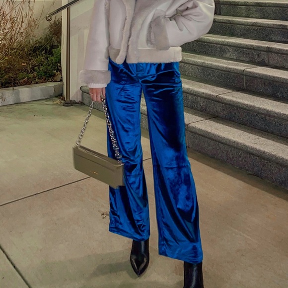 Princess Polly Blue Velvet Pants - Picture 2 of 9